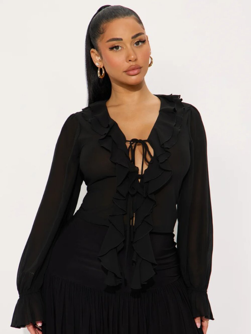 Fashion Nova Ruffle Chiffon Blouse Top XS